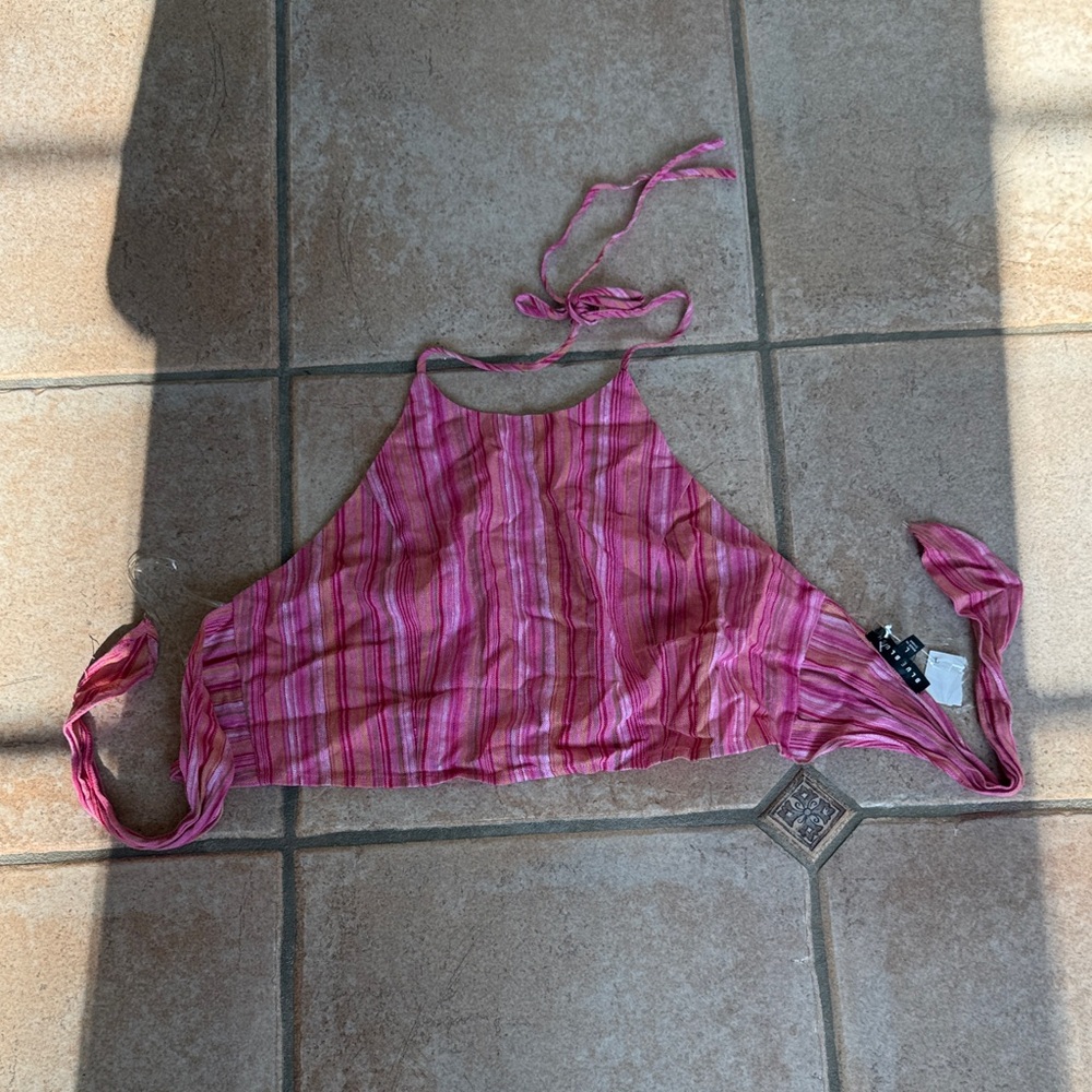 NWT back in the day Pink Striped cotton and linen Halter Top, sz L.
